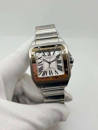 Montre Cartier Santos 100 - Montre automatique en or jaune 18 carats et acier 58 Facettes 2324
