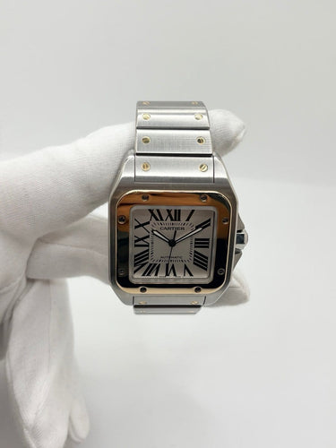 Montre Cartier Santos 100 - Montre automatique en or jaune 18 carats et acier 58 Facettes 2324