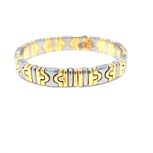 Bracelet Bulgari - Bracelet jonc ouvert Parentesi en or jaune 18k et acier inoxydable 58 Facettes
