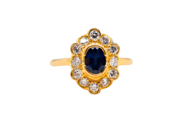Bague 52 Bague Marguerite en or jaune 18 carats, saphir et 12 diamants 58 Facettes 4211