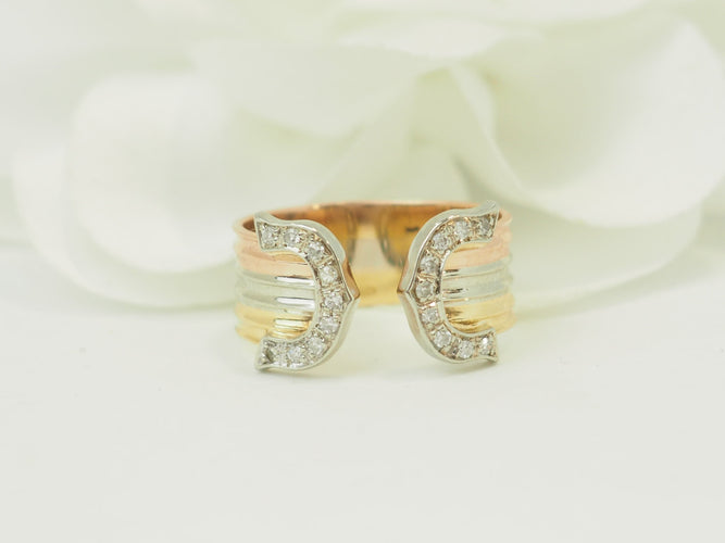 Bague 52 Bague trois ors 18 carats et diamants taille brillant, 0,18 ct 58 Facettes 33869