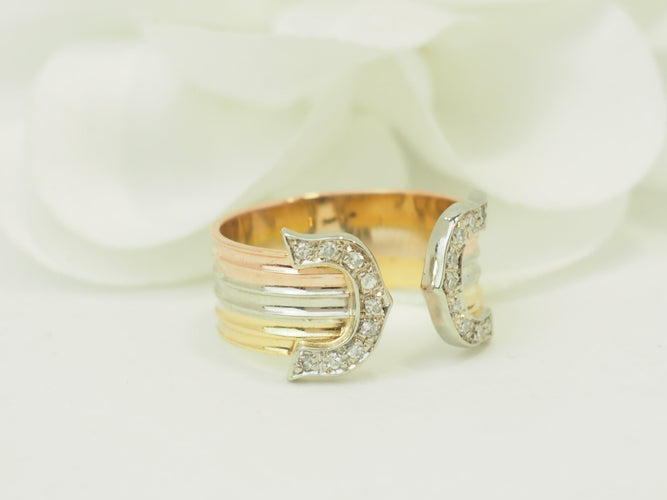 Bague 52 Bague trois ors 18 carats et diamants taille brillant, 0,18 ct 58 Facettes 33869