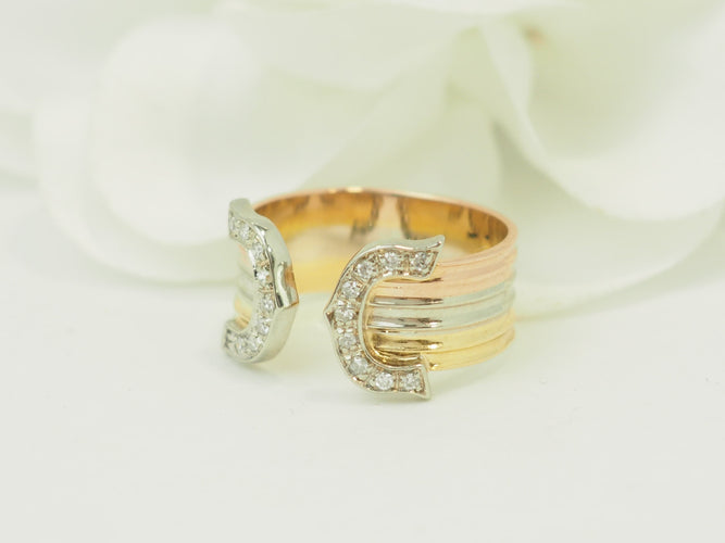 Bague 52 Bague trois ors 18 carats et diamants taille brillant, 0,18 ct 58 Facettes 33869