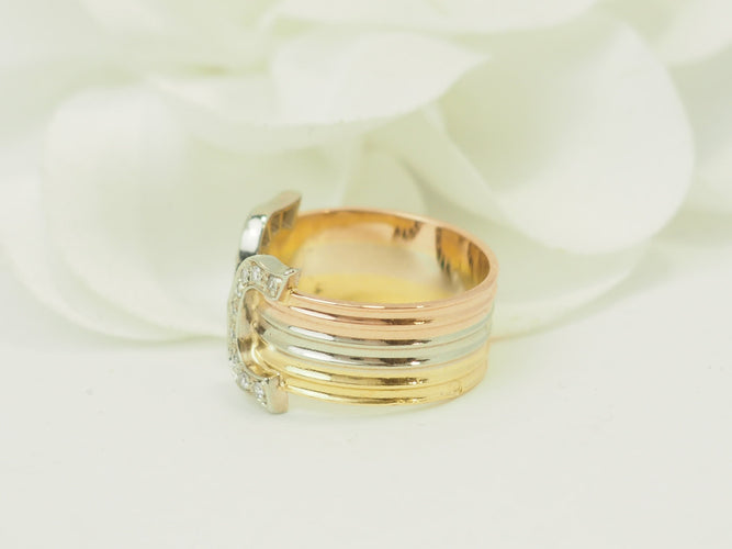 Bague 52 Bague trois ors 18 carats et diamants taille brillant, 0,18 ct 58 Facettes 33869