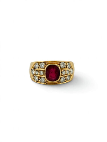 Bague 53 Bague en or jaune 18 carats, rubis et diamants 58 Facettes 605/26 B