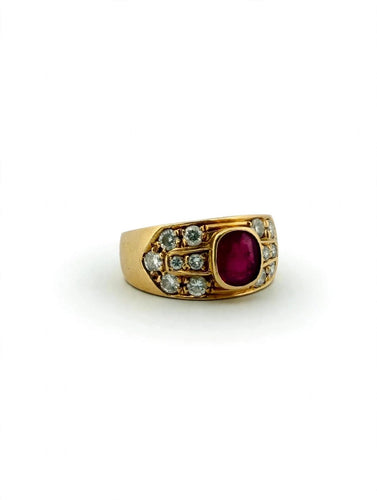 Bague 53 Bague en or jaune 18 carats, rubis et diamants 58 Facettes 605/26 B