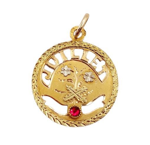 Pendentif Médaille - Or 18k, pierre rouge, style Art nouveau, vers 1900 58 Facettes A07970