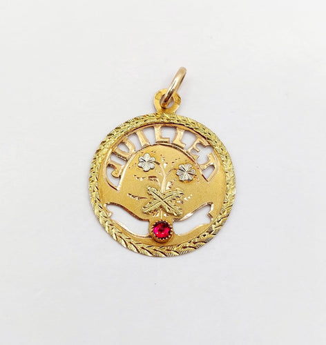 Pendentif Médaille - Or 18k, pierre rouge, style Art nouveau, vers 1900 58 Facettes A07970