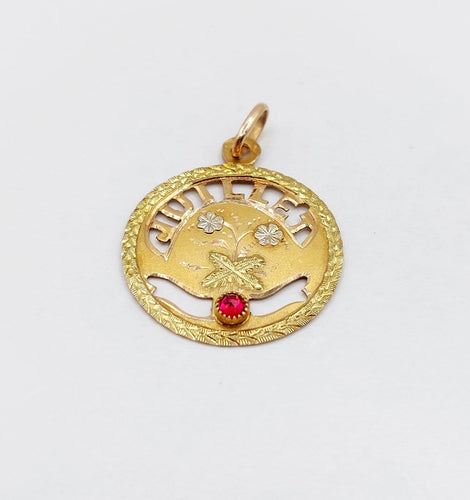 Pendentif Médaille - Or 18k, pierre rouge, style Art nouveau, vers 1900 58 Facettes A07970
