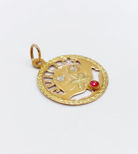 Pendentif Médaille - Or 18k, pierre rouge, style Art nouveau, vers 1900 58 Facettes A07970