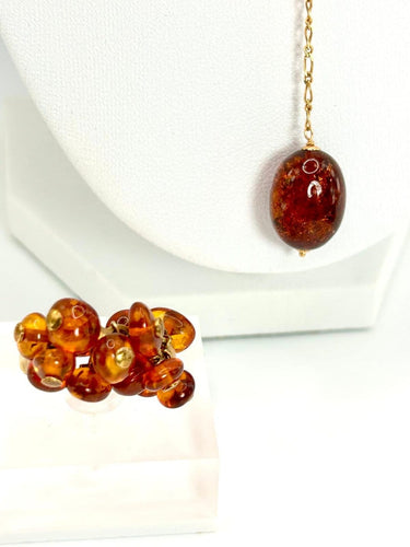 Boucles d'oreilles Parure italienne vintage - Or jaune 18k et ambre naturel 58 Facettes Parure Ambra