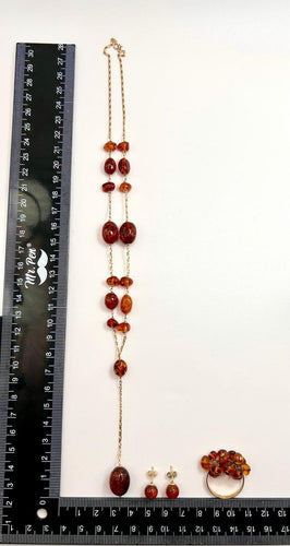 Boucles d'oreilles Parure italienne vintage - Or jaune 18k et ambre naturel 58 Facettes Parure Ambra