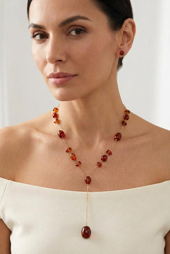 Boucles d'oreilles Parure italienne vintage - Or jaune 18k et ambre naturel 58 Facettes Parure Ambra