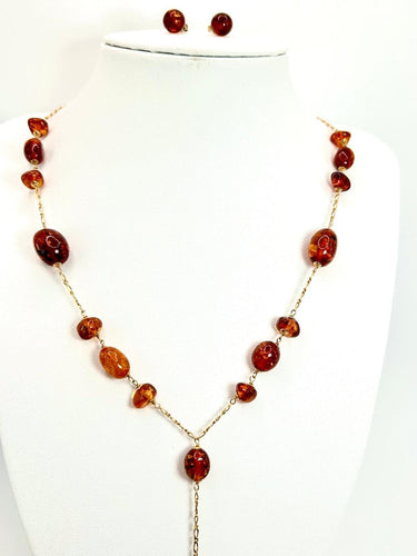 Boucles d'oreilles Parure italienne vintage - Or jaune 18k et ambre naturel 58 Facettes Parure Ambra