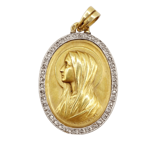 Pendentif Paul Brandt - Médaille religieuse en or 18k, diamants taille rose 58 Facettes A07967