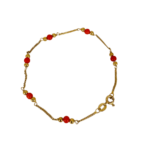 Bracelet Bracelet en or jaune 14k avec six perles de corail rouge 58 Facettes 2610003