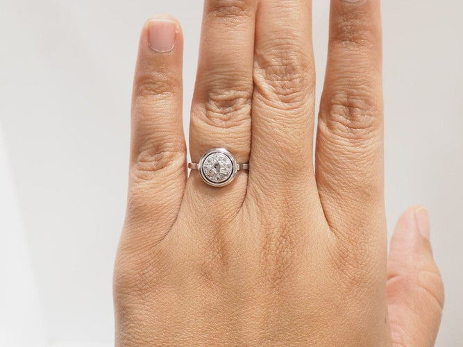 Bague 53.5 Art déco - Bague ancienne en or blanc 18 carats et platine, diamants taille rose 58 Facettes 33865