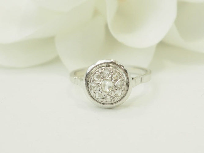 Bague 53.5 Art déco - Bague ancienne en or blanc 18 carats et platine, diamants taille rose 58 Facettes 33865
