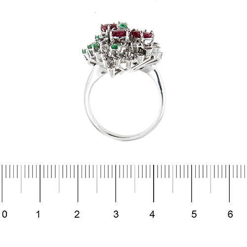 Bague 59 Bague - Rubis, émeraudes et diamants en or blanc 14 ct 58 Facettes 37784