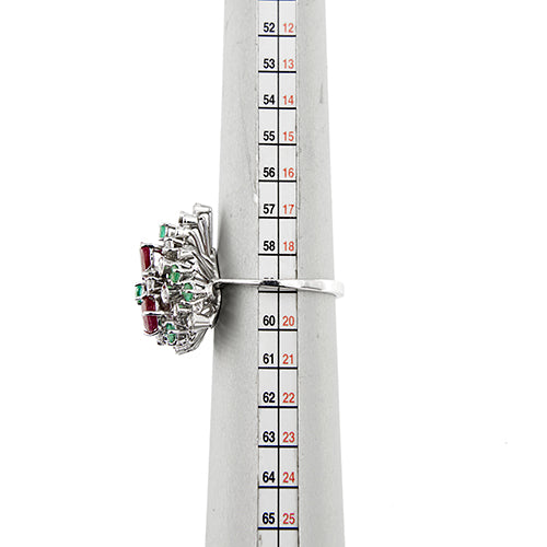 Bague 59 Bague - Rubis, émeraudes et diamants en or blanc 14 ct 58 Facettes 37784