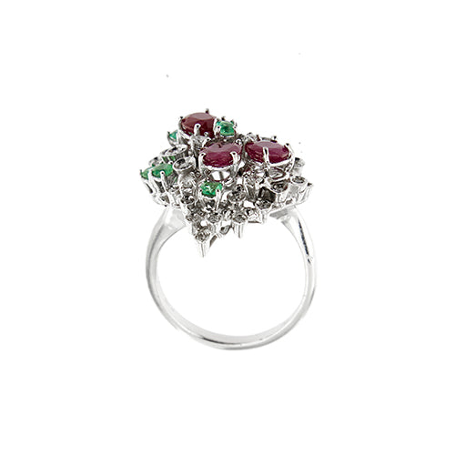 Bague 59 Bague - Rubis, émeraudes et diamants en or blanc 14 ct 58 Facettes 37784