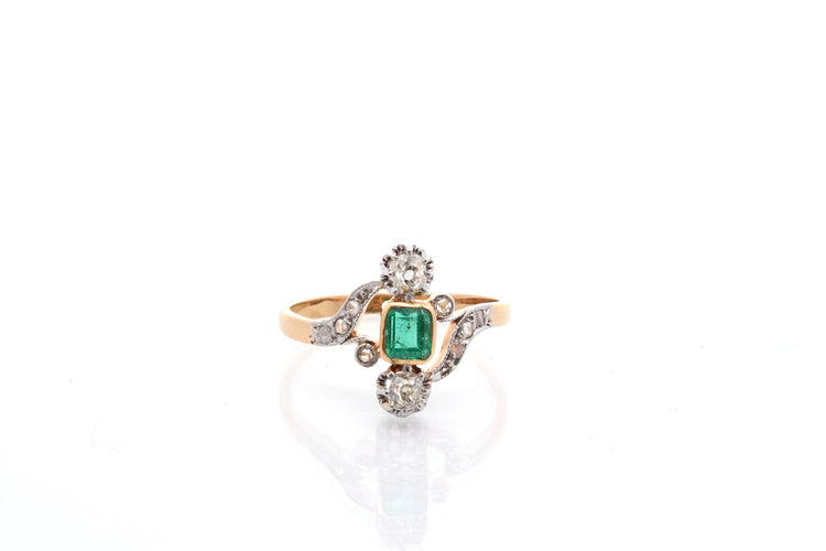 Bague 54 Bague ancienne émeraude et diamants en or 18k et platine 58 Facettes 27560dv