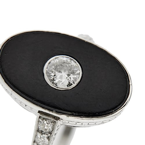 Bague 56 Bague Art déco en platine avec onyx et diamants 58 Facettes 37817