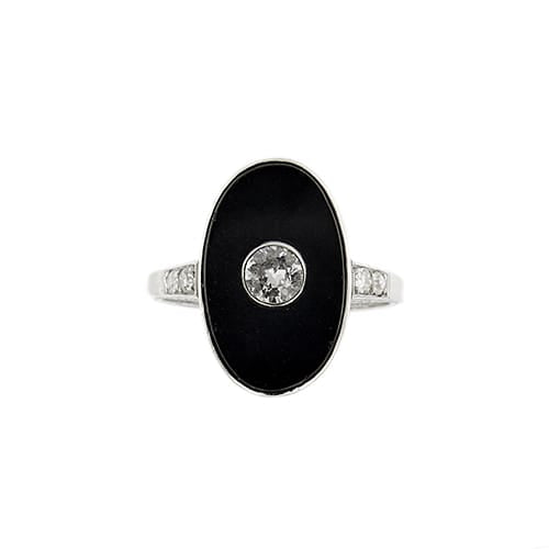 Bague 56 Bague Art déco en platine avec onyx et diamants 58 Facettes 37817