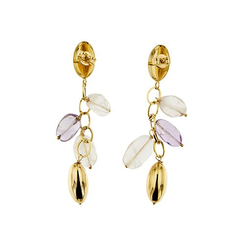 Boucles d'oreilles Boucles d’oreilles pendantes en or 18 ct avec quartz rose et améthystes 58 Facettes 29106