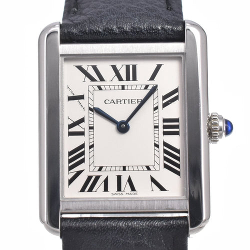 Montre Cartier - Montre Tank Solo à quartz en acier inoxydable et cuir 58 Facettes t96h8fbrif