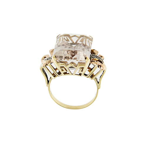 Bague 54 Bague cocktail en or jaune, rose et blanc 18 ct avec morganite et diamants 58 Facettes 37785