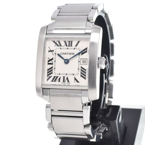 Montre Cartier - Montre Tank Française à quartz en acier inoxydable et or rose, nacre 58 Facettes fid9c4ryvk