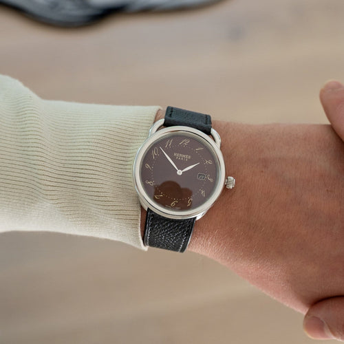Montre Hermès - Montre Arceau à cadran chocolat, chiffres arabes, LM, set complet 58 Facettes 614