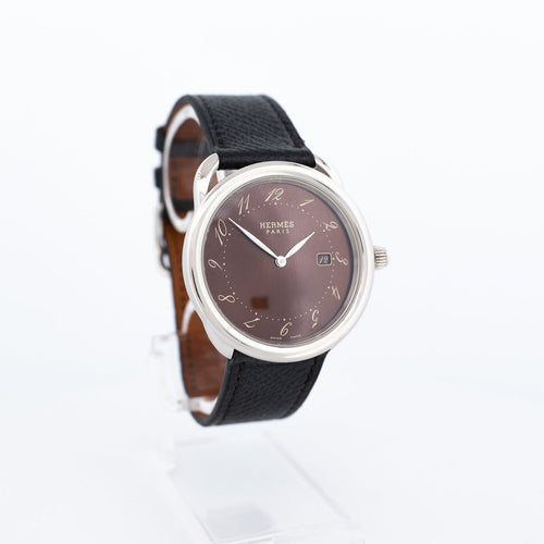 Montre Hermès - Montre Arceau à cadran chocolat, chiffres arabes, LM, set complet 58 Facettes 614