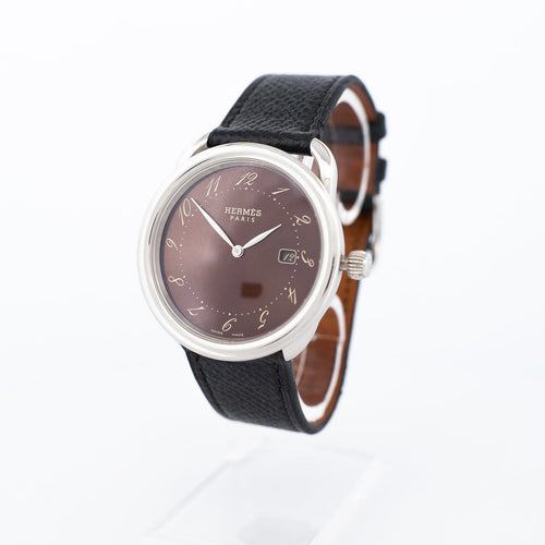 Montre Hermès - Montre Arceau à cadran chocolat, chiffres arabes, LM, set complet 58 Facettes 614