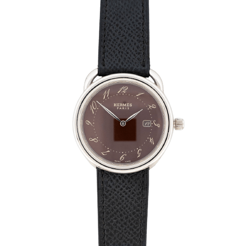 Montre Hermès - Montre Arceau à cadran chocolat, chiffres arabes, LM, set complet 58 Facettes 614