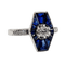 Bague 60.5 Bague marquise Art déco en or blanc 18k, diamant taille ancienne et saphirs synthétiques 58 Facettes A08032