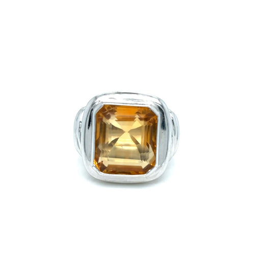 Bague 56 Bague en or blanc 18 carats avec citrine estimée à 9 carats 58 Facettes Bague-0036