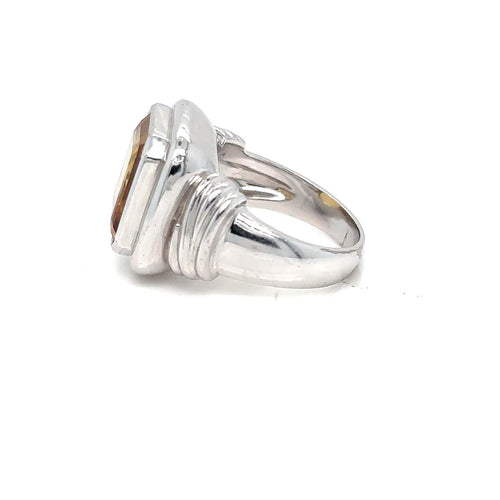 Bague 56 Bague en or blanc 18 carats avec citrine estimée à 9 carats 58 Facettes Bague-0036