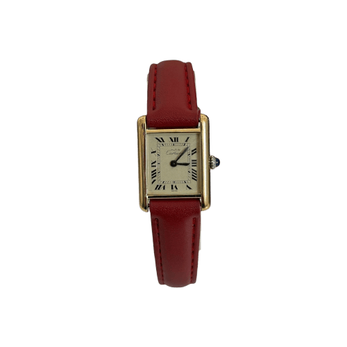 Montre Cartier - Montre Tank Must de Cartier vintage en vermeil, bracelet en cuir rouge 58 Facettes LV190