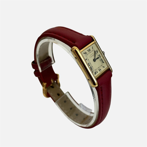Montre Cartier - Montre Tank Must de Cartier vintage en vermeil, bracelet en cuir rouge 58 Facettes LV190
