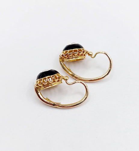 Boucles d'oreilles Dormeuses victoriennes - Boucles d’oreilles en or 18k, diamants taille ancienne et émail noir 58 Facettes A08027