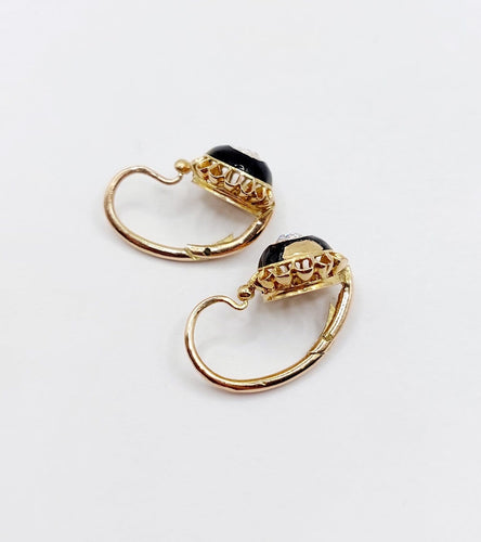 Boucles d'oreilles Dormeuses victoriennes - Boucles d’oreilles en or 18k, diamants taille ancienne et émail noir 58 Facettes A08027