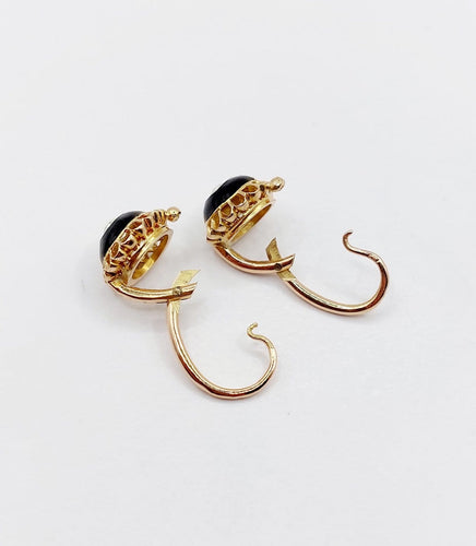 Boucles d'oreilles Dormeuses victoriennes - Boucles d’oreilles en or 18k, diamants taille ancienne et émail noir 58 Facettes A08027