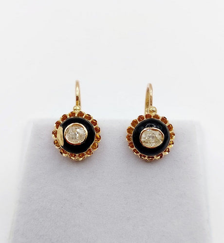 Boucles d'oreilles Dormeuses victoriennes - Boucles d’oreilles en or 18k, diamants taille ancienne et émail noir 58 Facettes A08027