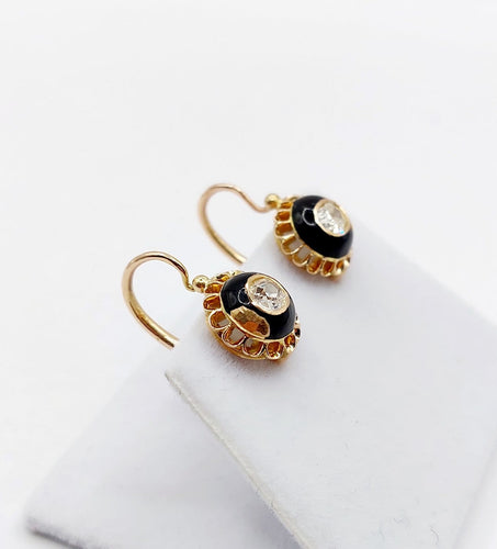Boucles d'oreilles Dormeuses victoriennes - Boucles d’oreilles en or 18k, diamants taille ancienne et émail noir 58 Facettes A08027