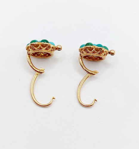 Boucles d'oreilles Dormeuses marguerite en or rose 18k et turquoises, vers 1900 58 Facettes A08026
