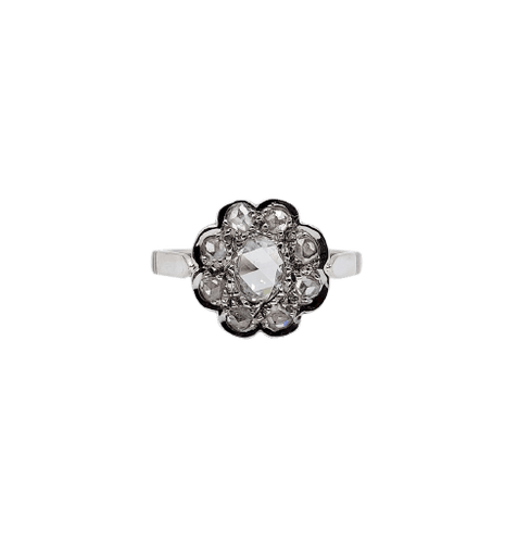 Bague 53 Bague marguerite Art déco en or blanc 18k et diamants taille rose 58 Facettes A08030