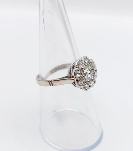 Bague 53 Bague marguerite Art déco en or blanc 18k et diamants taille rose 58 Facettes A08030