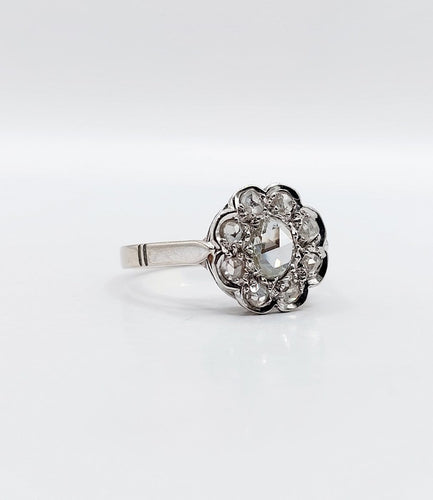 Bague 53 Bague marguerite Art déco en or blanc 18k et diamants taille rose 58 Facettes A08030